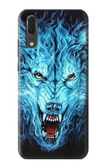 S0752 Blue Fire Grim Wolf Funda Carcasa Case para Huawei P20