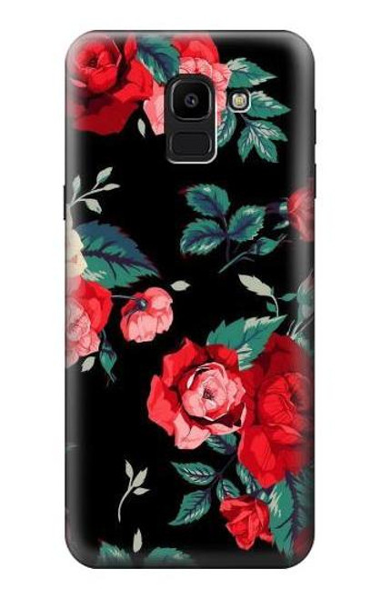 S3112 Rose Floral Pattern Black Funda Carcasa Case para Samsung Galaxy J6 (2018)