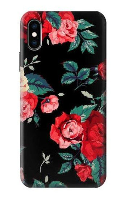 S3112 Rose Floral Pattern Black Funda Carcasa Case para iPhone X, iPhone XS