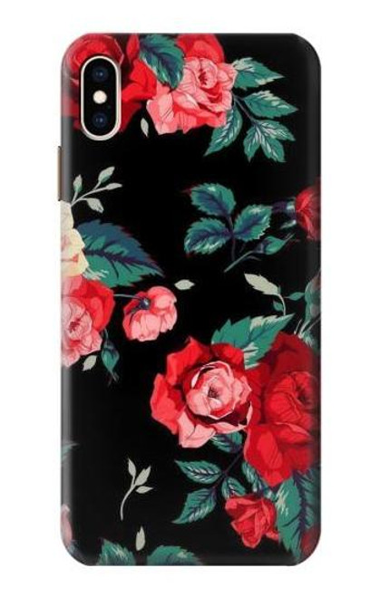 S3112 Rose Floral Pattern Black Funda Carcasa Case para iPhone XS Max