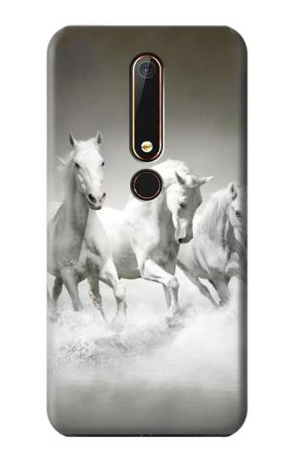 S0933 White Horses Funda Carcasa Case para Nokia 6.1, Nokia 6 2018