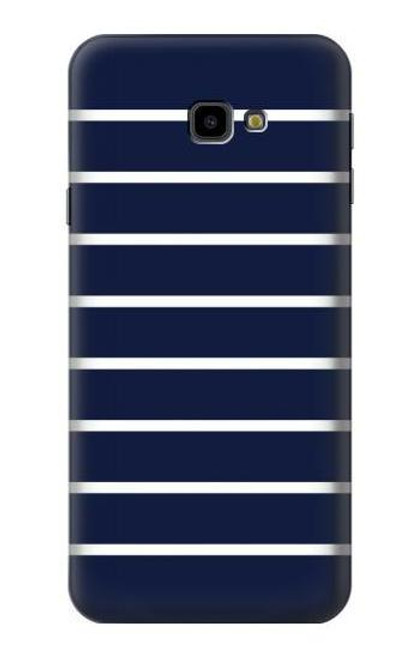 S2767 Navy White Striped Funda Carcasa Case para Samsung Galaxy J4+ (2018), J4 Plus (2018)