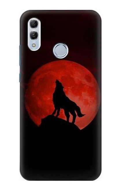 S2955 Wolf Howling Red Moon Funda Carcasa Case para Huawei Honor 10 Lite, Huawei P Smart 2019