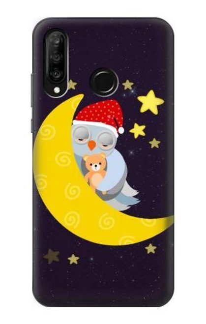 S2849 Cute Sleepy Owl Moon Night Funda Carcasa Case para Huawei P30 lite