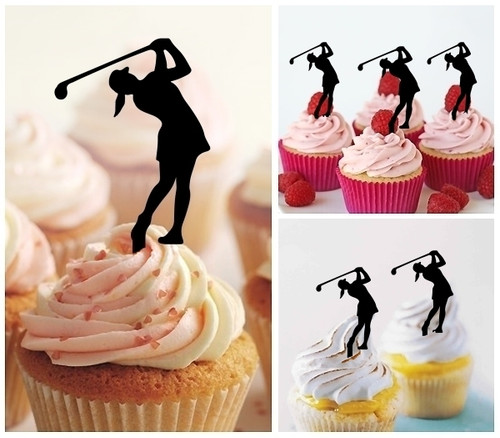 TA1202 Golf Lady Cupcake Cake Topper para tartas cumpleaños boda Fiesta Pastel Decoraciones 10 piezas