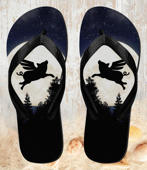 FA0519 Flying Pig Full Moon Night Chanclas Flip Flop Playa y Piscina para Unisex