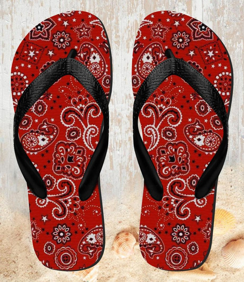 FA0525 Red Classic Bandana Chanclas Flip Flop Playa y Piscina para Unisex