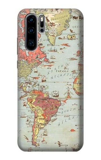 S3418 Vintage World Map Funda Carcasa Case para Huawei P30 Pro