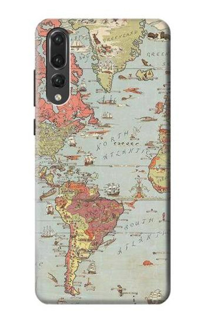 S3418 Vintage World Map Funda Carcasa Case para Huawei P20 Pro