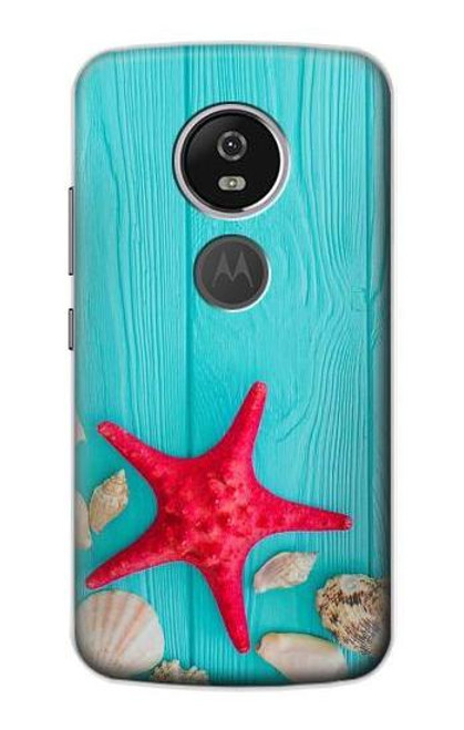 S3428 Aqua Wood Starfish Shell Funda Carcasa Case para Motorola Moto E5 Plus