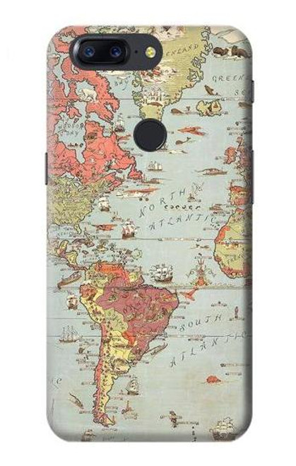 S3418 Vintage World Map Funda Carcasa Case para OnePlus 5T