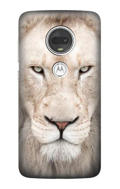 S2399 White Lion Face Funda Carcasa Case para Motorola Moto G7, Moto G7 Plus