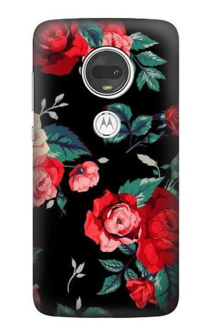 S3112 Rose Floral Pattern Black Funda Carcasa Case para Motorola Moto G7, Moto G7 Plus