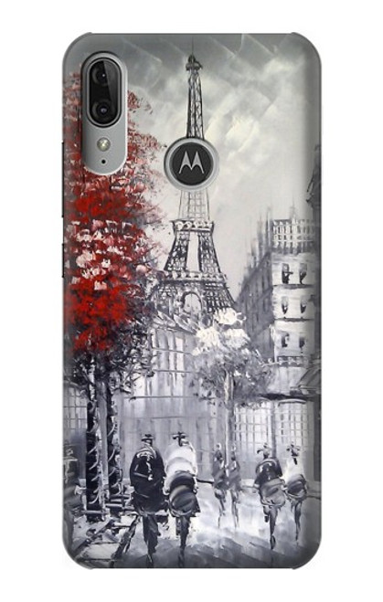 S1295 Eiffel Painting of Paris Funda Carcasa Case para Motorola Moto E6 Plus, Moto E6s