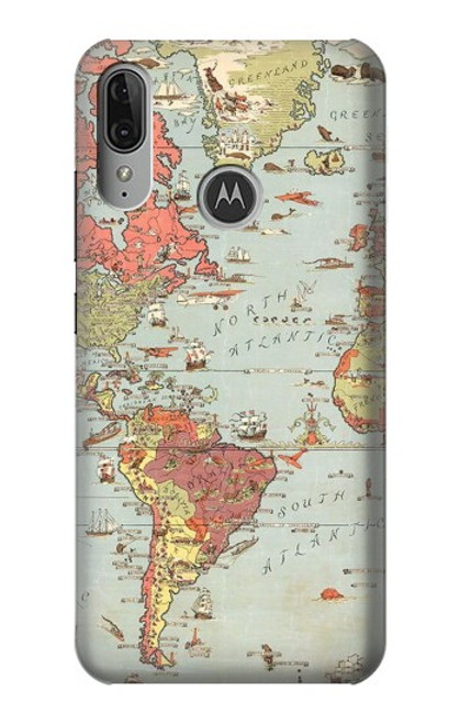 S3418 Vintage World Map Funda Carcasa Case para Motorola Moto E6 Plus, Moto E6s