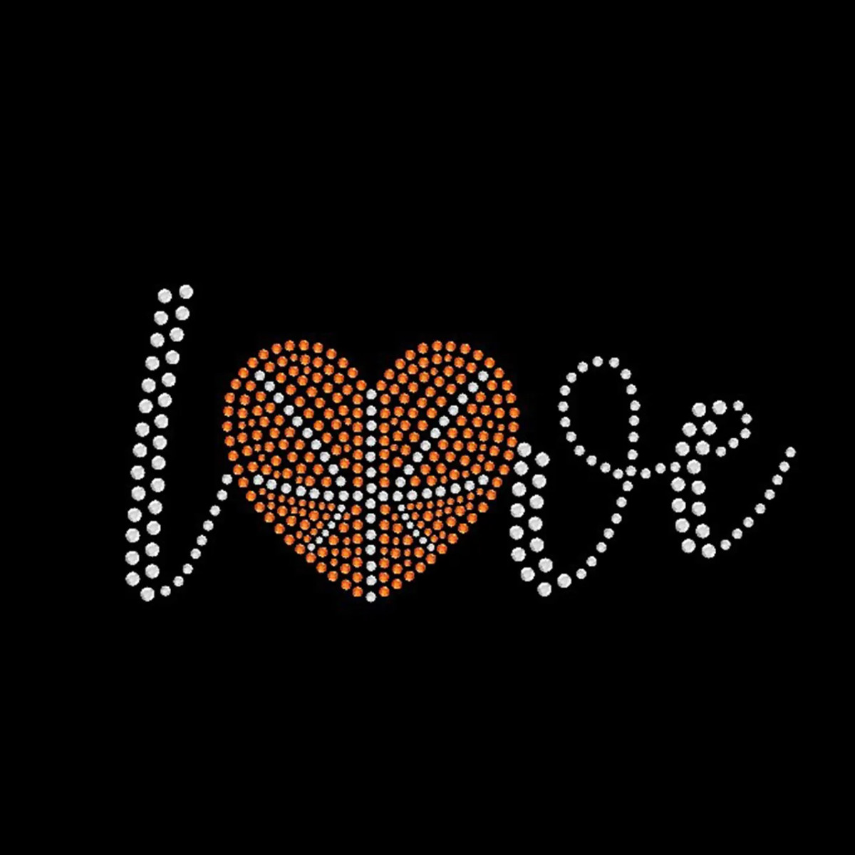 Love script rhinestone basketball transfer with elegant cursive and ball detail