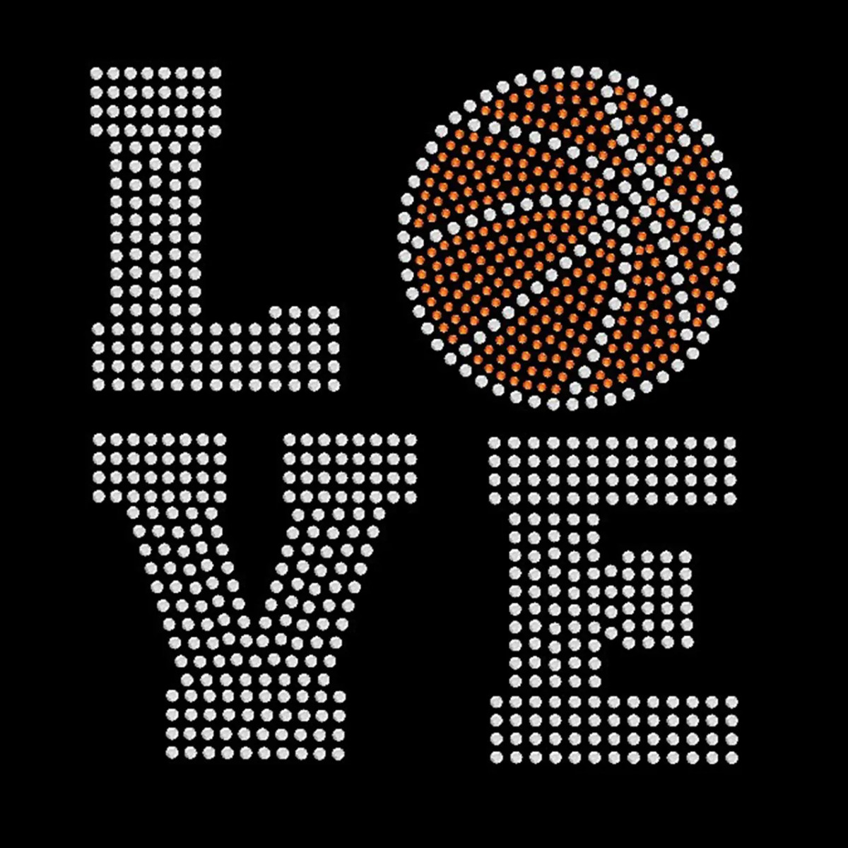 LOVE rhinestone basketball transfer with a basketball replacing the 'O' in the word LOVE