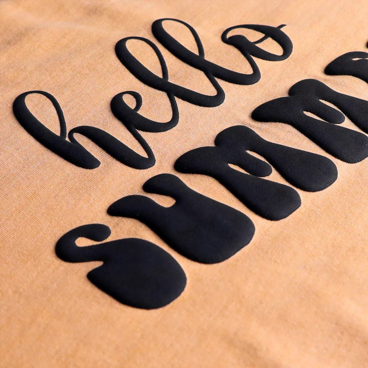 Black Custom Screen Print Transfer that says Hello Summer