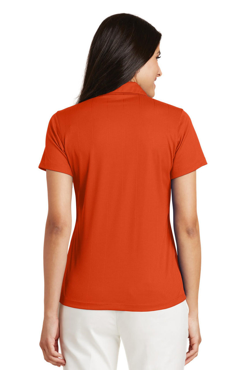 Breathable 4.1-ounce polyester polo with an open placket and self-fabric collar