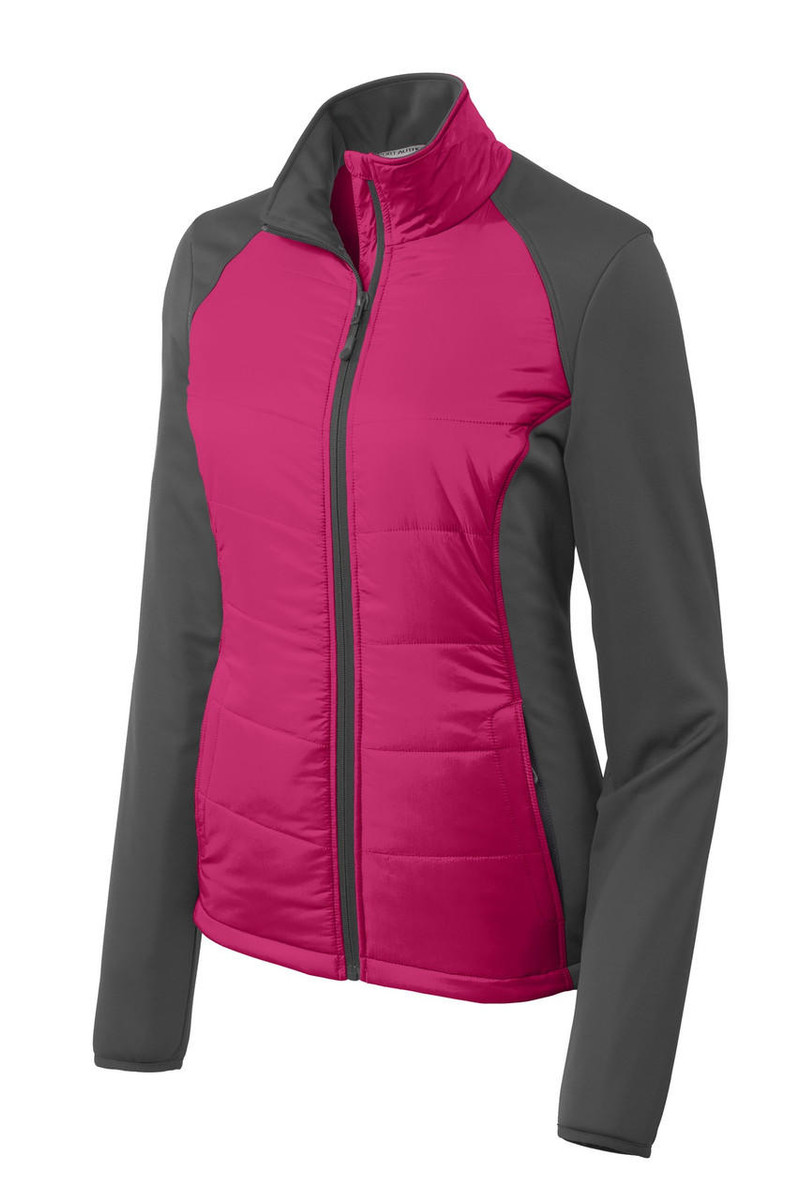 Ladies Hybrid soft shell jacket, quilted panels with water-resistant fabric