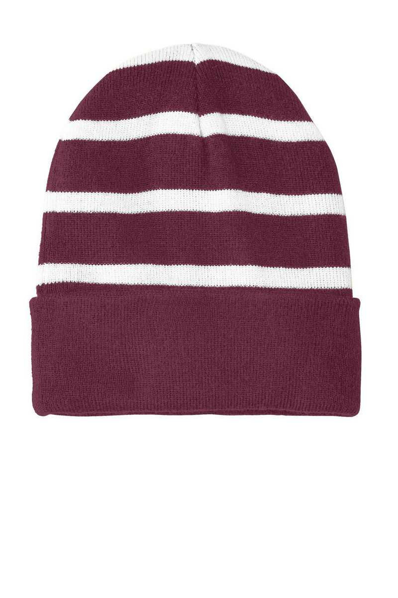Sport-Tek Striped Beanie with Solid Band