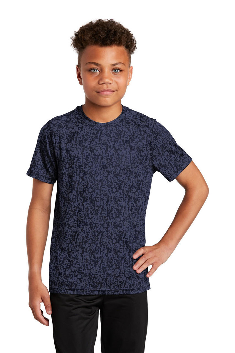 Sport-Tek Youth Digi Camo Tee with removable tag for added comfort and relabeling options.