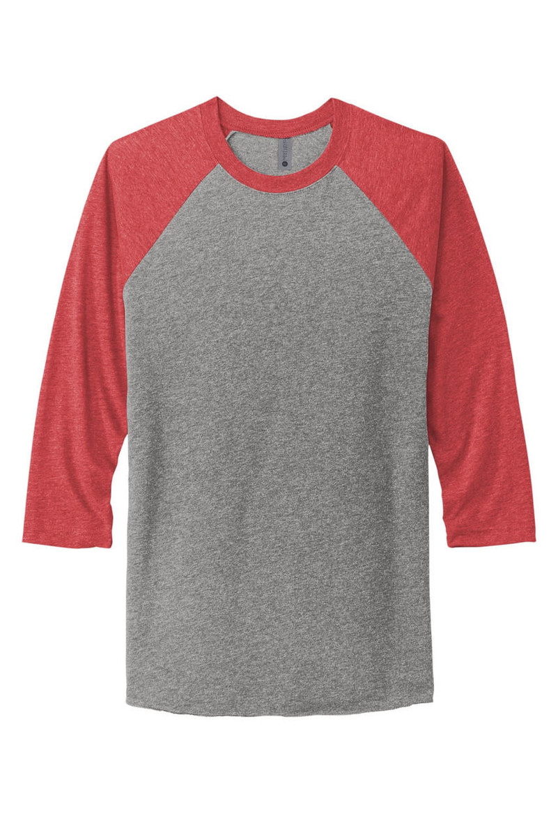 Next Level Unisex Tri-Blend 3/4-Sleeve Raglan Tee made from a 50/25/25 poly/combed ring spun cotton/rayon blend.