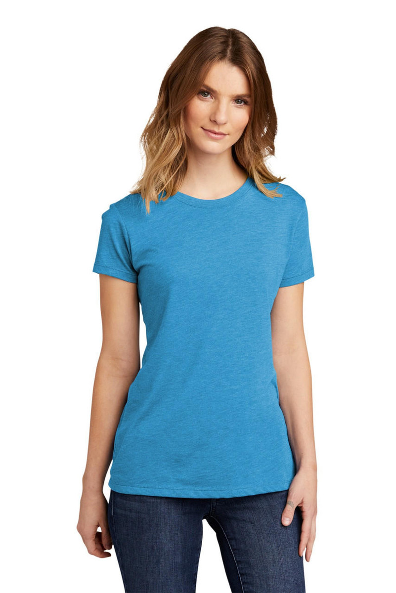4.3-ounce Next Level Women's Tri-Blend Tee with a 1x1 rib knit neck for comfort.