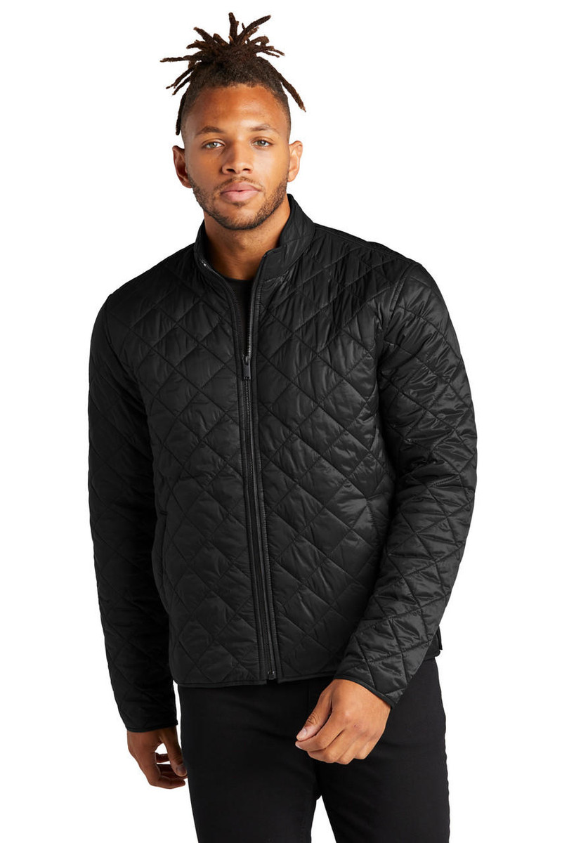 Nylon shell jacket with polyester lining and insulation.