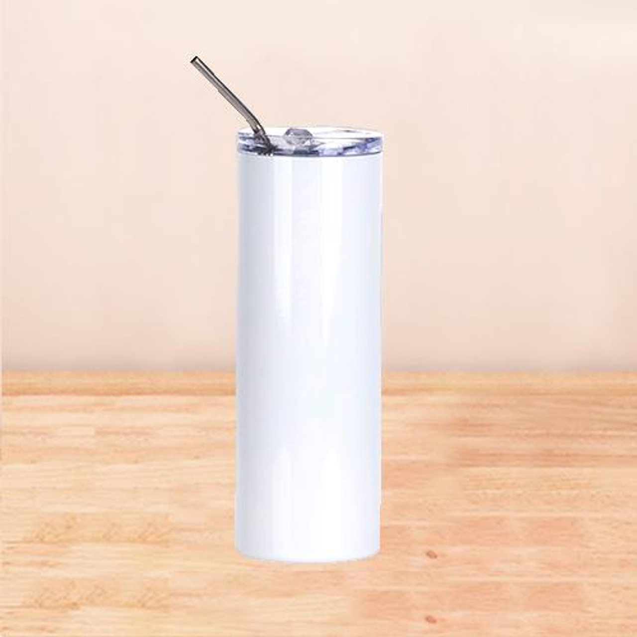 20oz White Glitter Sublimation Tumbler, Plastic Straw