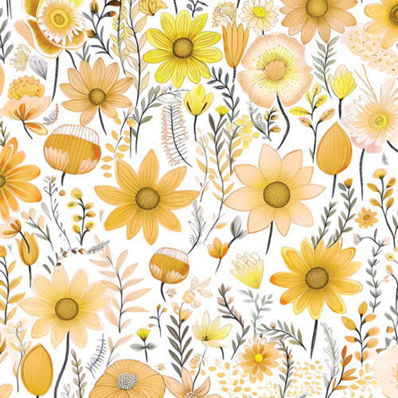 Ditsy Doodle Flowers In Yellow HTV