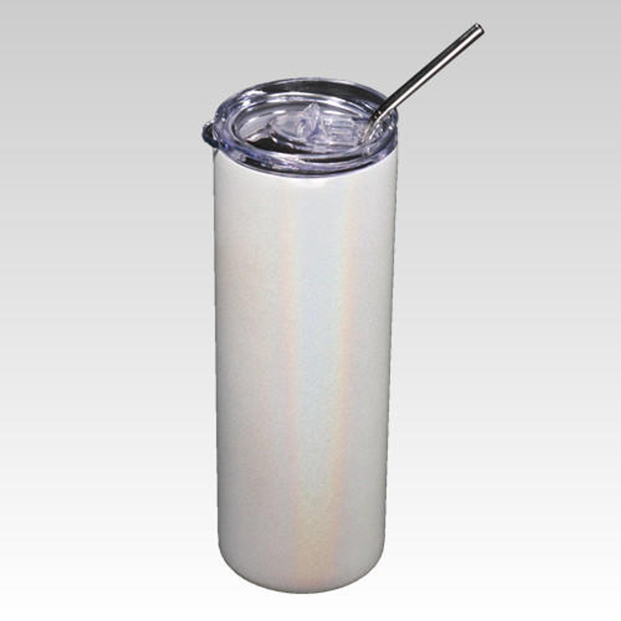 White Steel Holographic Tumbler with Straw 20 oz