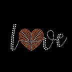 Love script rhinestone basketball transfer with elegant cursive and ball detail
