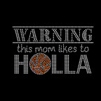 Warning sign-style basketball rhinestone transfer with bold text 