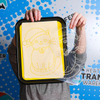 HTW Ivory Rhinestone Template Flock 12" held up to show how it looks and works on a blue background