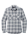 Women's plaid flannel shirt made from 60/40 cotton/poly blend for softness