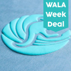 Wala Week Deal Teal Screenprint Puff Transfer on a blue shirt 