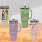 Polar Camel 40 oz. pastel/Ghost Black travel mug with handle and straw, durable and laserable finish