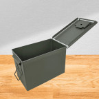 open  50 Caliber military surplus ammo can 