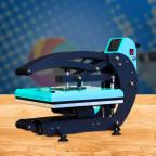 V3.2 15x15 Manual Heat Press, in Teal on table 