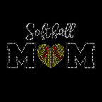 Softball Mom rhinestone design with heart-shaped softball and script lettering