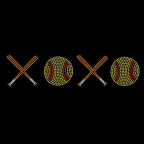 XOXO rhinestone design with alternating bats and softballs