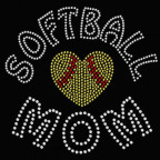 Softball Mom rhinestone transfer with bold text and classic softball detail