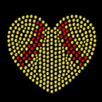 Heart-shaped softball rhinestone design with detailed stitching