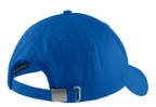 Easy care cap with a structured design, poly/cotton blend fabric, and adjustable slide closure with brushed nickel buckle.