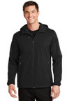 Port Authority® Active Hooded Soft Shell Jacket featuring reverse coil center front zipper for a sleek look.