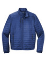 Lightweight packable puffy jacket with water-repellent coating and 2.4-ounce polyfill insulation for warmth.