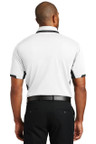 Polyester performance polo with colorblocking details.