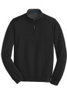 Dual-color 1/4-zip pullover with coverstitched seams and a cadet collar.