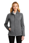 Women's sleek soft shell jacket offering wind and water protection with covered zippered pockets.